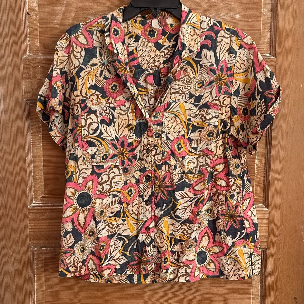 Anthropologie Pilcro short sleeve button down Multicolor Floral Shirt